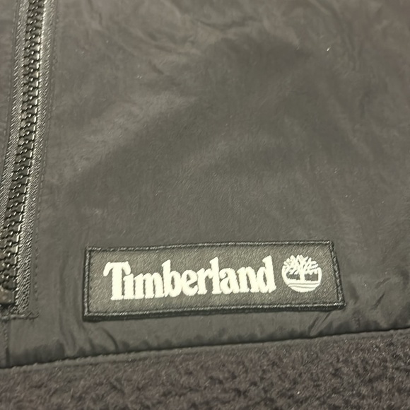 Timberland Mens Fleece Vest Green/Black Color Block Pockets Mock Neck SZ Large - Picture 7 of 11